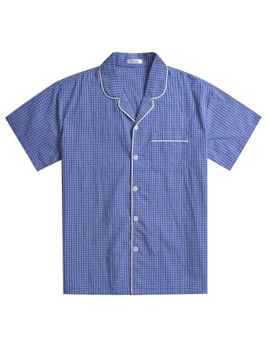 Esenchel Men's Summer Cotton Pajama Set Short Sleeve Button Down Pjs Set2
