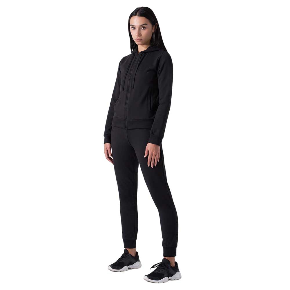 Everlast Tuta da Ginnastica per Donna Completo Sportivo in Cotone Felpato Set per Sport e Tempo Libero o Palestra (IT, Testo, L, Regular, Regular, Nero Cappuccio)