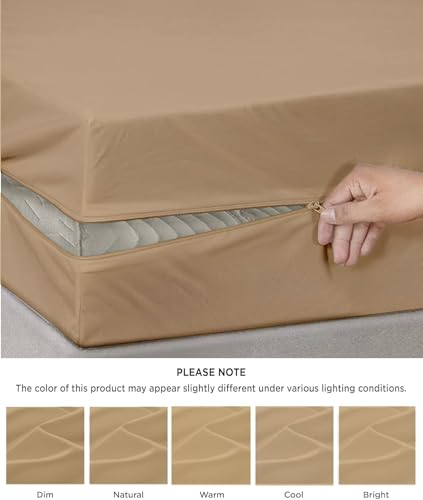 Image of Zippered Chain 75 inchx35 inchx6 inch Terry Cotton Waterproof Mattress Protector | Dust Mite Proof, Bed Bug Protection Mattress Cover for Single Bed Size with 6 inch Drop Thick (75x35x6 inch,Beige)