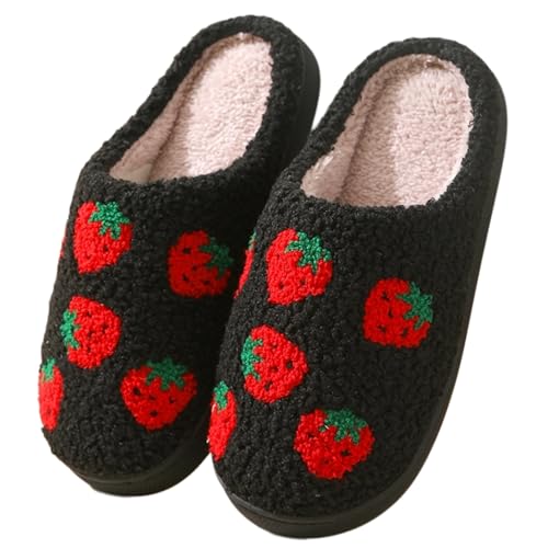 Strawberry Slippers for Women Cute House Slippers Women's Indoor Home Plush Cotton Open Toe Slippers Shoes Soft Sole Bedroom Slippers Slides Non-Slip
