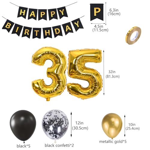 Décoration 35e anniversaire noir et or avec kit ballons et bannière