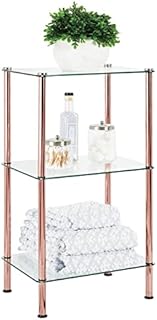 mDesign Modern Shelving Unit  Glass Bathroom Storage with 3 Tiers  Elegant Shelf Unit for Towels, Creams and Cosmetics  Clear/Dark Grey