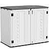 Zzm 4x3ft heavy duty outdoor storage shed 34 cuft waterproof resin cabinet with double wall uv resistant lockable for garden tools bikes patio furniture wood grain texture  urban country home decor