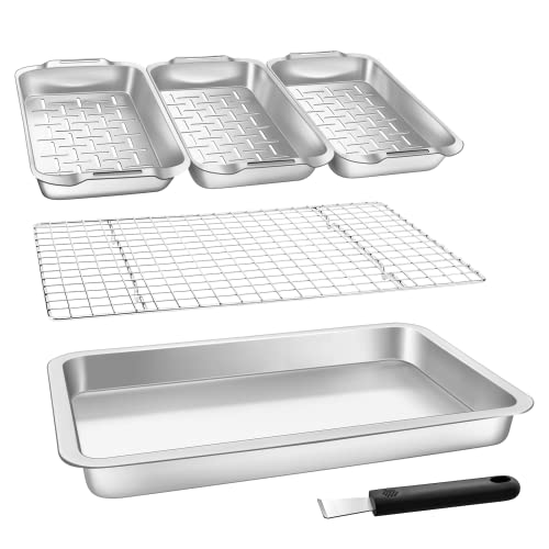 Comparison: Best Pan For Searing Meat 10 VIKEYHOME Grill Basket Set, 6-Piece Stainless Steel Large Grill Pans, 16.5" x 11" Pan, Outdoor Grill with Cooling Rack for Vegetables, Fish, Meat, Great Grilling Gifts for Men