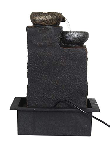 Image of Polyresin Designer Up to Down 5 Diya Steps Table Top Indoor Water Fountain for Home Decor with Speed Controller Pump & Yellow LED (Size: 40 x 29.5 x 22 CM | Weight: 1865 Gram)