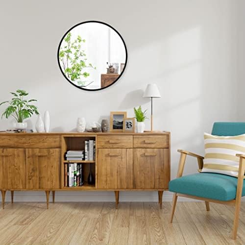 COSTWAY 40cm/60cm/70cm Large Round Wall Mirror, Metal Frame Makeup Shaving Hanging Mirrors, Wall Mounted Circle Vanity Mirror for Bathroom, Bedroom, Living Room and Entryway (Black, 40x40cm)