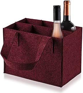ueslwser Felt Cloth Beer Bag, Protable Large Wine Cardboard Bottle Carriers with Carry Handle, 6 Bottle Wine Carrier Flexible Divider for Travel Picnic Party (Dark Red)