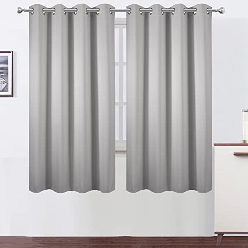 Image of LEMOMO Light Grey Blackout Curtains 52 x 63 Inch Length /Set of 2 Curtain Panels /Thermal Insulated Room Darkening Blackout Curtains for Bedroom