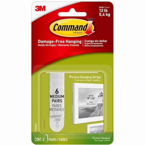 Image of 3M Command 17204ES Hanging Strips,Med. Picture,Holds 3lbs.,6 Set /PK, WE