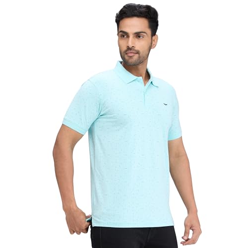 Image of Park Avenue Men's Slim Fit Print Pattern Cotton Polyester Blend Polo Neck Half Sleeve Casual T-Shirt