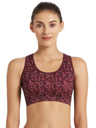 Image of Jockey MI03 Women's Wirefree Padded Polyester Elastane Stretch Printed Full Coverage Racer Back Styling Sports Bra with Stay Dry Treatment