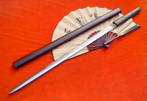 Chinese Sword,Tang jian Real(Pattern Steel Blade,Rosewood Scabbard) Full Tang,Length 39