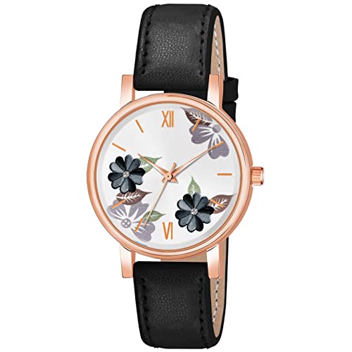 Image of Multicolor Flower Dial Leather Strap Gifts for Women Formal Girl's and Women's Watch Women's Analog Combo Watch for Women (Pack of 4)