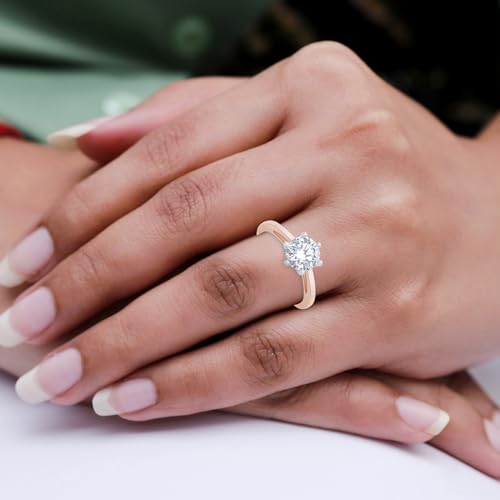SAVEARTH DIAMONDS Solitaire Style, 1.00 ct 6.5MM Round Cut Lab Created G-H Color Moissanite Diamond Engagement Promise Ring For Women In 14k Gold Over Sterling Silver (VVS1 Clarity)2