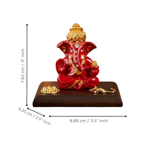 Image of eCraftIndia Red Blessing Ganesha Statue | Lord Ganesha Idol for Home Decor Car Dashboard | Ganesh Ganpati Murti Gift for Diwali Housewarming Birthday