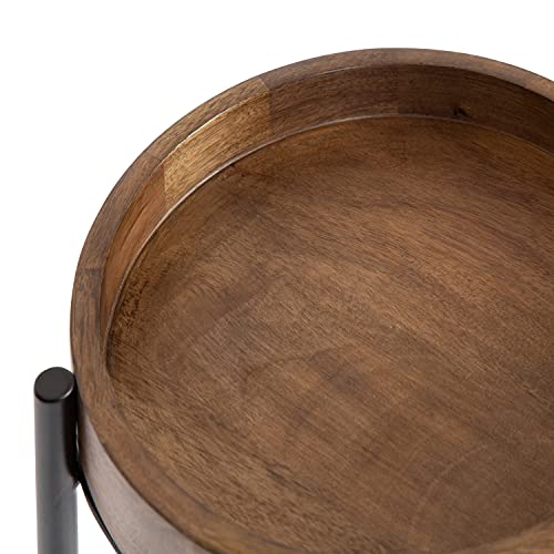 Image of Kate and Laurel Finn Modern Tri-Level Plant Stand; 16 x 21 x 30; Natural Wood and Black; Decorative Wood and Metal Planters for Storage and Display