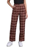 Allegra K Women's Plaid Trousers Pockets Straight Leg Pants X-Large Wine Red