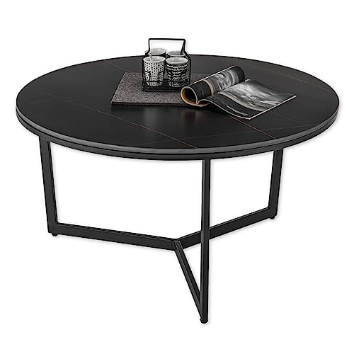 Stella Trading Harper Centro Redonda, Color Negro, Mesa Moderna para salón con Placa de cerámica y Estructura de Metal, 90 x 45 x 90 cm