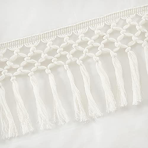 Sweet Jojo Designs Ivory Gender Neutral Bohemian Boho Baby Girl Boy Nursery Crib Bedding Set Solid Color Beige Cream Off White Chic Unisex Farmhouse Minimalist Macrame Trim Tassel Fringe Cotton - 4Pc #TOP3