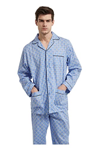 Image of GLOBAL Mens Pajamas Set, 100% Cotton Woven Drawstring Sleepwear Set with Top and Pants /Bottoms