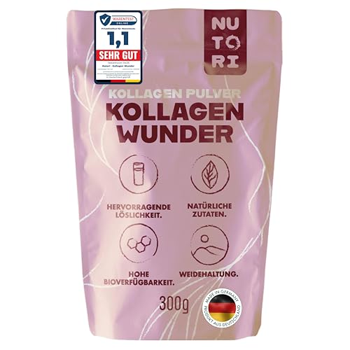 NUTORI - Kollagen Pulver 300 g - Typ I & III - optimale Bioverfügbarkeit und Löslichkeit - Weidehaltung - Collagen Pulver Hydrolysat Peptide - Produziert & laborgeprüft in Deutschland NUTORI - Kollagen Pulver 300 g - Typ I & III - optimale Bioverfügbarkeit und Löslichkeit - Weidehaltung - Collagen Pulver Hydrolysat Peptide - Produziert & laborgeprüft in Deutschland