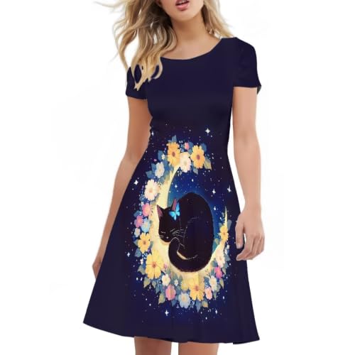 Image of AFPANQZ Womens Casual Summer Lightweight Vintage Dress Short Sleeve Midi Dress Knee-Long Luxury Formal Dress