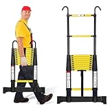 Cecaylie Escalera telescópica de Aluminio de 3,2 m, con 2 Ganchos extraíbles, diseño telescópico, Capacidad de Carga de 150 kg/330 Libras, Antideslizante, Color Negro