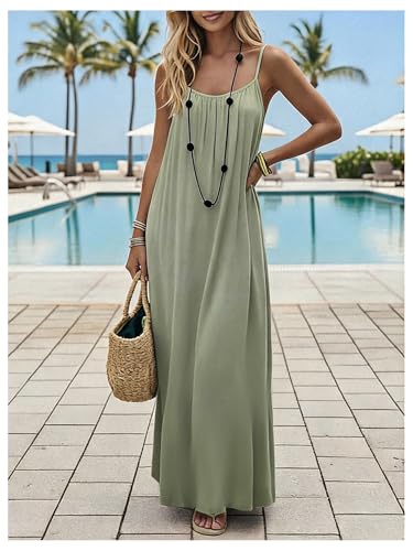 Image of SHENHE Women's Open Back Spaghetti Strap Beach Maxi Dress Loose Flowy Vacation Sundress