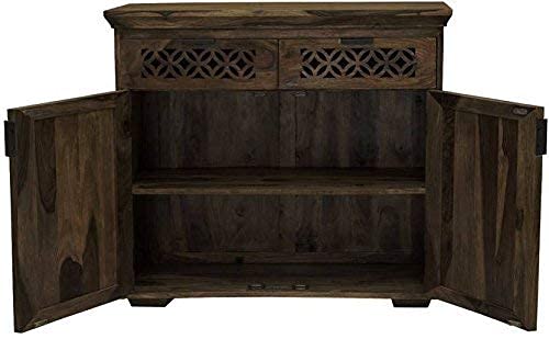 Image of Solid Sheesham Wood Multipurpose Sideboard Storage Cabinet with 2 Drawers & 2 Door for Home Kitchen Cabinet Living Room Furniture (Walnut)