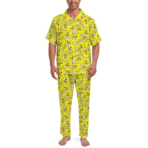 2 Piece Pjs Mens Button Down Pajamas Set Short Sleeve Soft Sleepwear