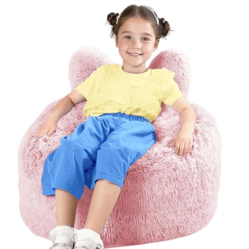 Image of Fluffy Bean Bag Chair for Kids, with Plush Faux Fur Cover, 2.5FT Memory Foam Bean Bag Chairs for Teens & Kids, Ultra Soft Sofa for Living Room /Bedroom /Dorm,Pink