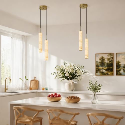 Image of Black Natural Alabaster Long Tube Kitchen Island Pendant Lights,3000k