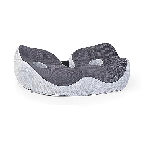Janemiri Seat Cushion, Seat Cushion for Sit Bone and Back Pain Relief, Butt, Tailbone, Hip, Hamstring, Posture Support - Memory Foam Comfort Ischial Tuberosity Pillow (Gray)