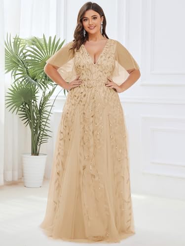 Image of Ever-Pretty Women's Sequin V Neck Plus Size Formal Dresses Evening Gown