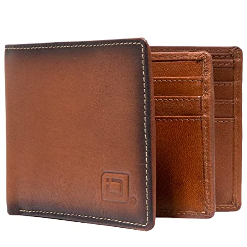 ID Stronghold Extra Capacity Bifold Wallet for Men - RFID Blocking Genuine Leather Wallet (Antiqued Brown)