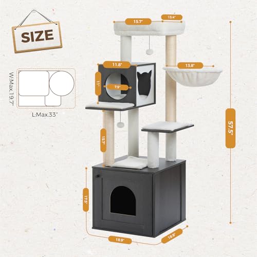 PETEPELA árbol para gatos 2 en 1 con caja de arena 57.5'' miniatura 4