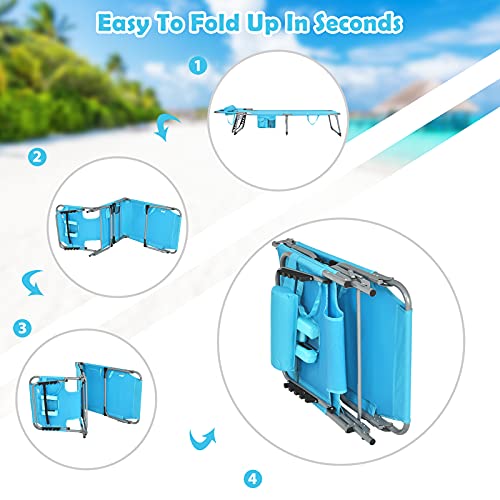 Goplus Tanning Chair, Folding Beach Lounge Chair With Face&Arm Hole,5-Position Adjustable,Removable Pillow,Side Pocket, Sunbathing Chair, Portable Outdoor Lounge Chair For Patio Pool Lawn(1, Sky Blue) #TOP5