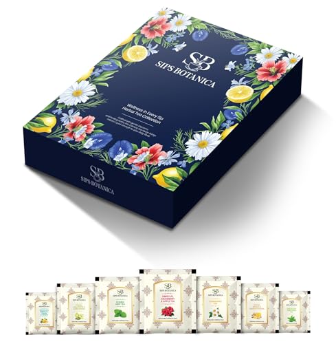 SIPS BOTANICA Premium Herbal Tea Selection Gift Set Box, Ideal Gifts for Tea lovers, 45 Plantbased Pyramid Tea Bags, 9 Delicious Flavours, Whole Leaf Tea
