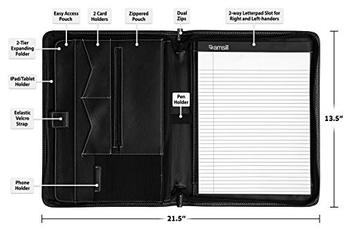 Image of Samsill Zippered Portfolio Organizer, Vegan Leather Business Portfolio Notebook, Work Organizer. Notepad, Tablet iPad (Upto 10.1 inch) Phone & Business Cards Holder, Professional Padfolio for Women & Men