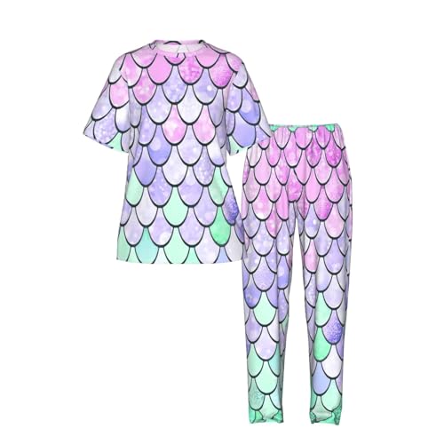 Pyjama léger manches courtes femme imprimé sirène original ensemble doux short - 5