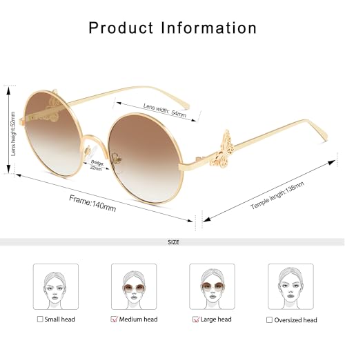 Round Sunglasses for Women Vintage Metal Butterfly Y2k Sunnies AP36934