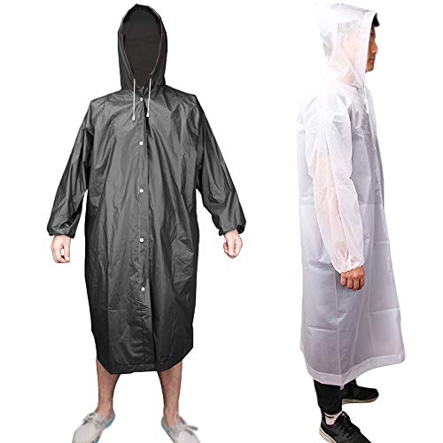 KRATARC Outdoor Raincoat Waterproof Rain Poncho (2 Pack) Men Women Travel Camping Hiking (Black+White- 2pcs)