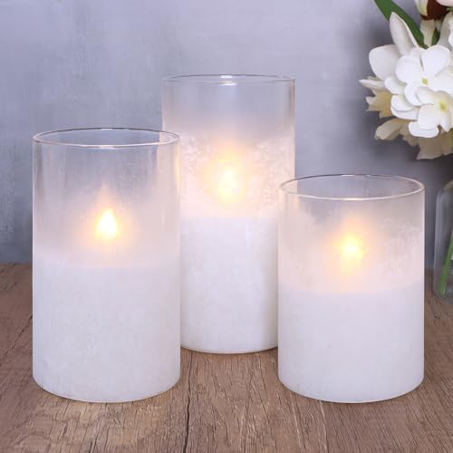 Image of MELTONE LED Flameless Candles with Remote & Timer Real Wax White Sandblasted Process Battery Operated Candles for Home Party Bedroom Birthday Christmas Summer Decor Set of 3