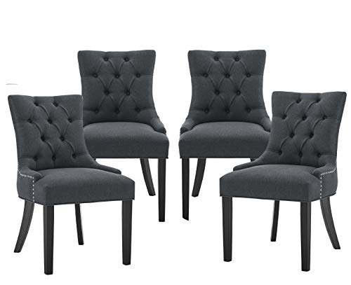 Kitchen Dining Chairs Fabric Modern Dining Room Chairs Set of 4 Accent Parsons Dining Set Chairs, Deep Grey Kitchen Dining Chairs Fabric Modern Dining Room Chairs Set of 4 Accent Parsons Dining Set Chairs, Deep Grey