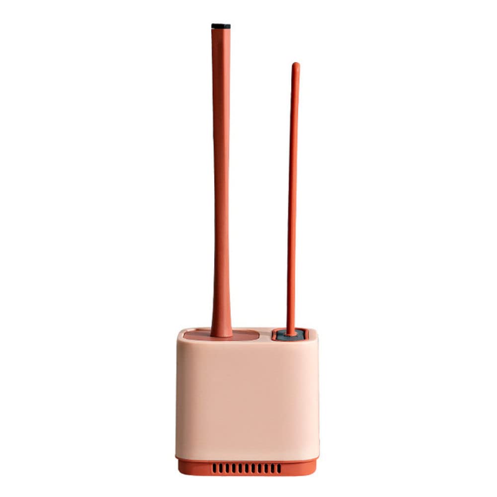 Brosse de toilette en silicone rose 2 en 1 avec support mural et manche long pour WC