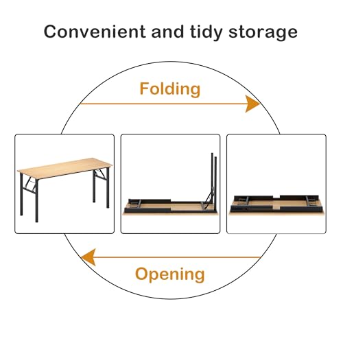 Image of Need Folding Computer Desk, Large 60 inches Folding Table for Home Office, No Install Needed Foldable Writing Table Desk, Teak and Black