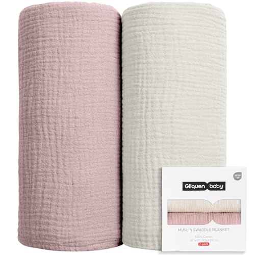 Image of GLLQUEN BABY Muslin Swaddle Blankets for Girls, 2-Pack Organic Baby Blankets for Girl Boy, Newborn Receiving Blanket, Baby Swaddle Blanket Unisex, Baby Essentials, Registry & Gift, 40 x 38 inches
