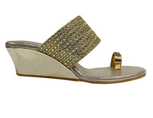 Stop n Style Gold Ethic Sandal Traditional Indian Shoes Handmade Wedge Heel Ladies4