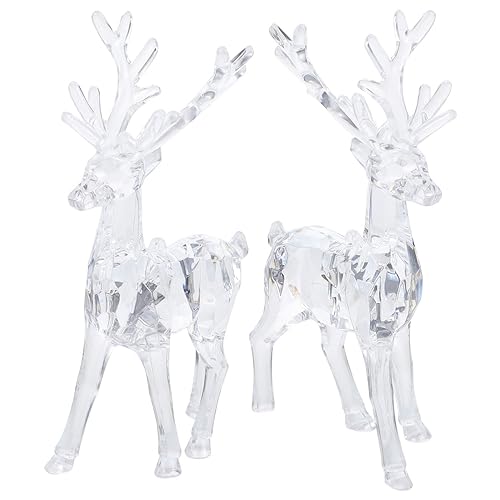 ifundom 2pcs Christmas Deer Figurine Acrylic Reindeer Figurines Standing Elk Statue Animal Ornaments for Christmas Home Office Desktop Decor