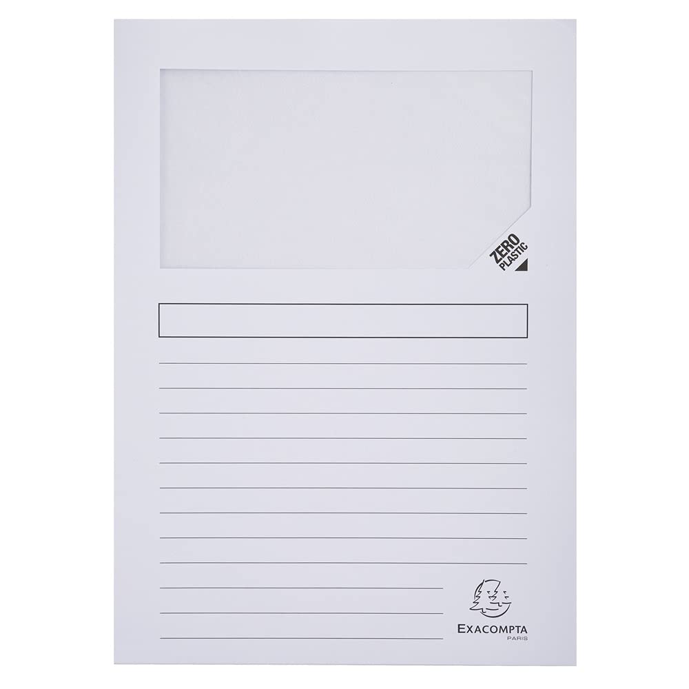 Exacompta - Ref 50110E - Forever Collection - Window Folders - 220 x 310mm in Size, Suitable for A4 Documents, 120gsm Recycled Board - White (Pack of 100)